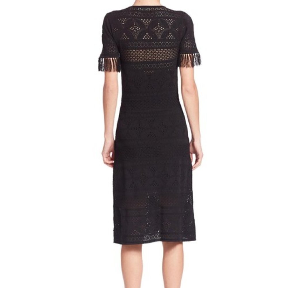 SALE A.L.C. Trevi Black V-Neck Tie-Front Detail Crochet Fringed Midi Dress Large - Picture 4 of 15
